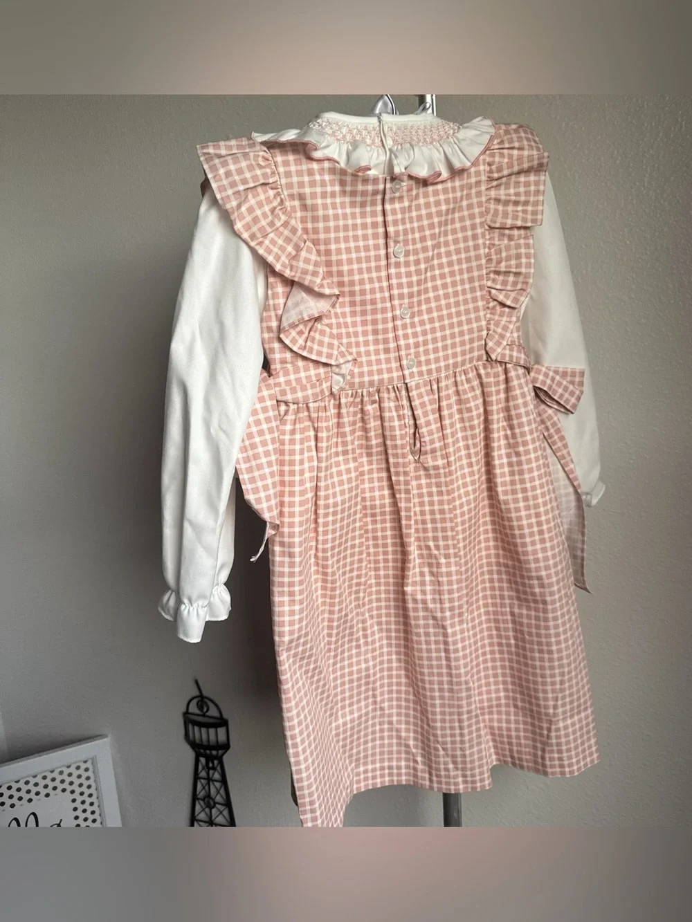NWT Edgehill Collection Baby Girls Long Sleeve Check Side-Bow Dress Sz 6